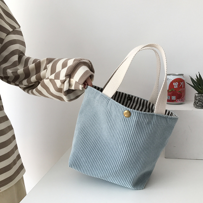 Leather Work Handbags - Small Corduroy Lunch Bag For Women