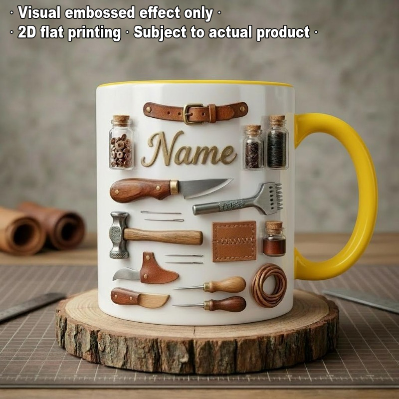 Leatherworker Name - Custom Engraved Name Text Pattern Ceramic