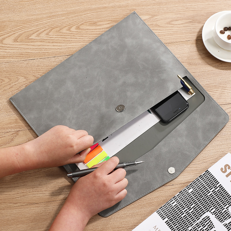Leather Work Folder - A4 PU Leather Document Bag with