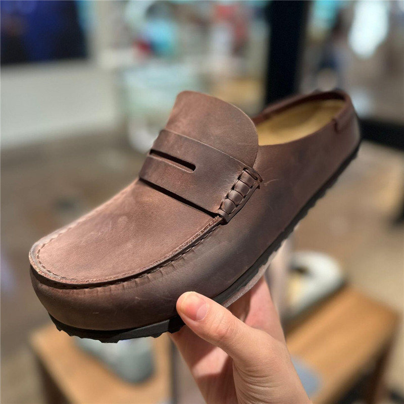 Leather Work Flats - Women Leather Slip-On Round Toe Shoes