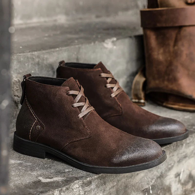 New Cow Suede Ankle Boots Hand - Leather Work Flats review and price