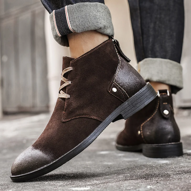 New Cow Suede Ankle Boots Hand - Leather Work Flats review and price