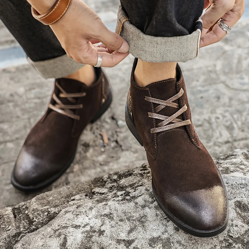 New Cow Suede Ankle Boots Hand - Leather Work Flats review and price