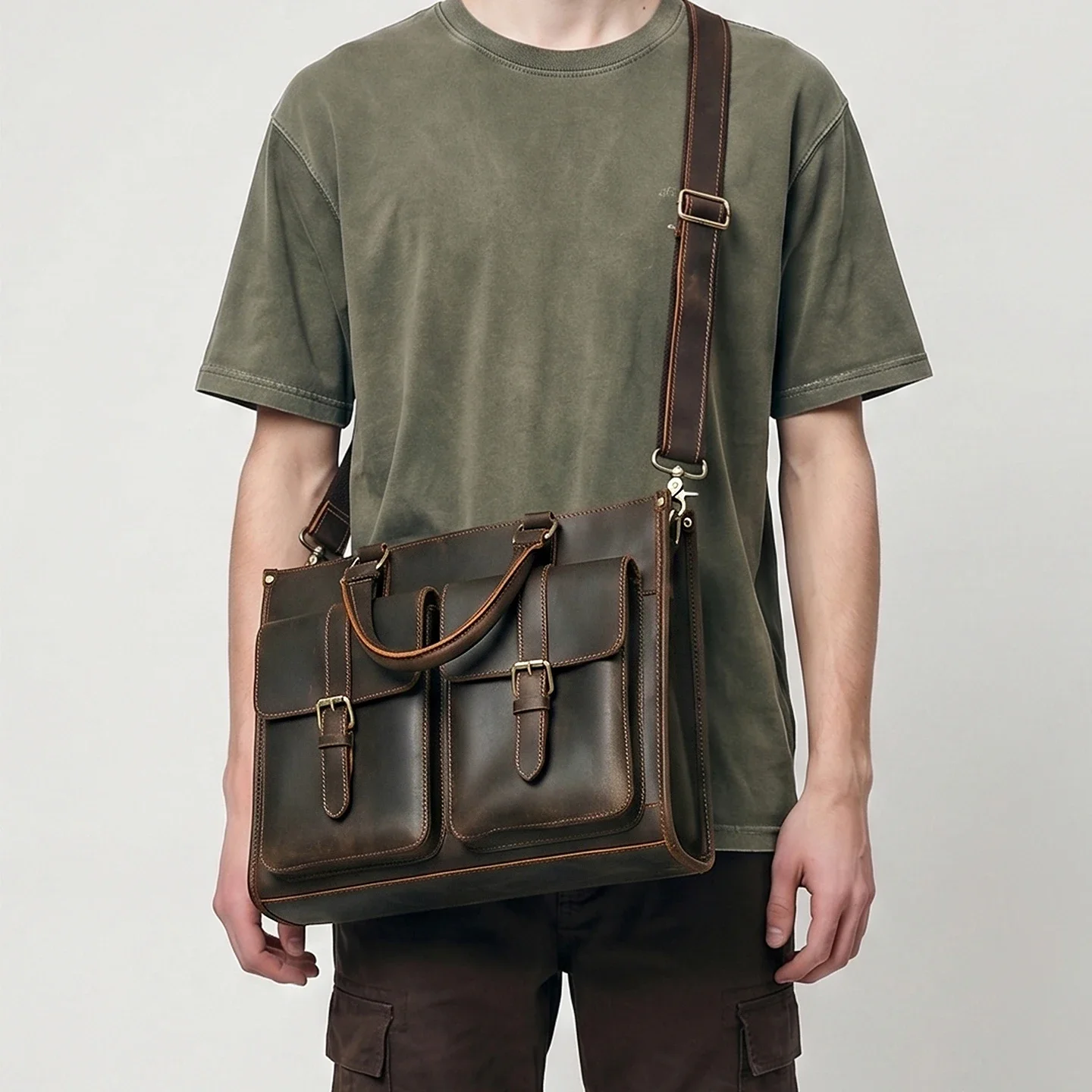 Vintage Genuine Leather Men Cr - Leather Work Handbags review and price