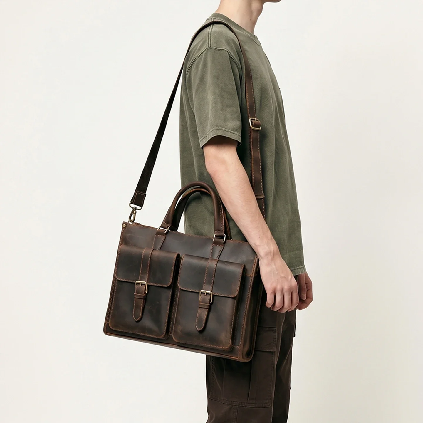 Vintage Genuine Leather Men Cr - Leather Work Handbags review and price
